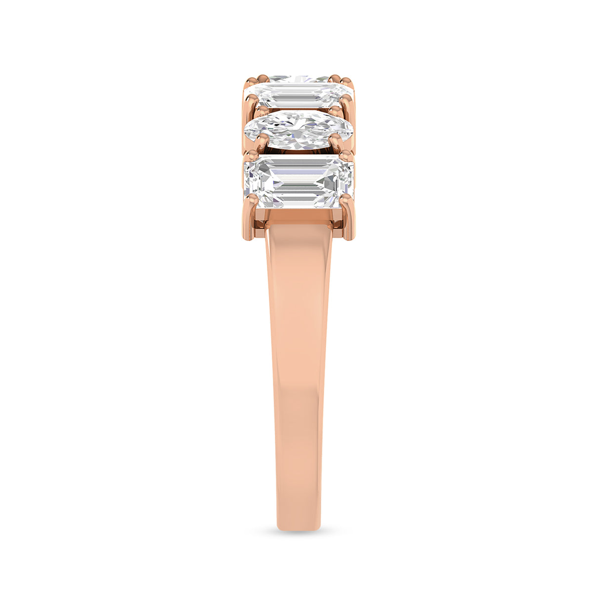 Stackable Oval & Emerald Cut Mix Diamond Silver Ring