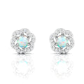 Sterling Silver Round Opal & Diamond Floral Studs Earrings