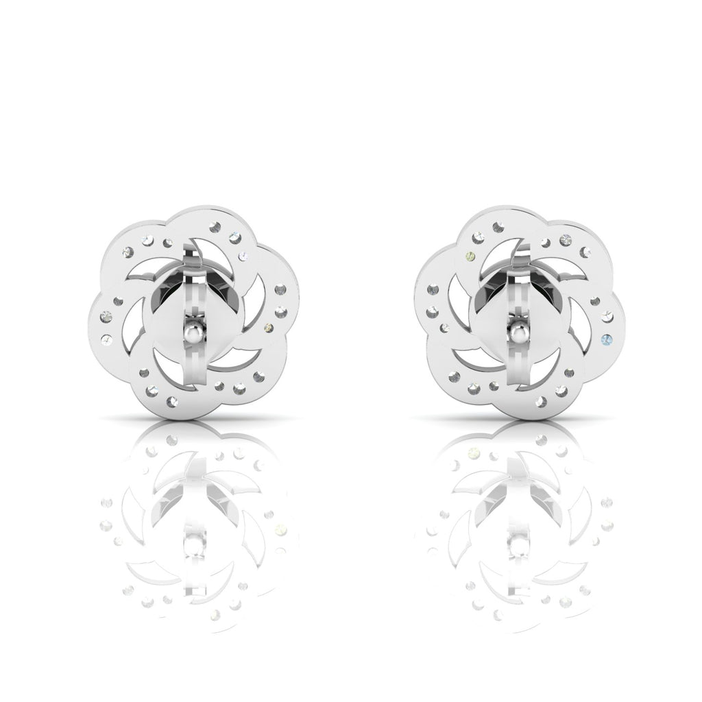 Sterling Silver Round Opal & Diamond Floral Studs Earrings