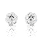 Sterling Silver Round Opal & Diamond Floral Studs Earrings