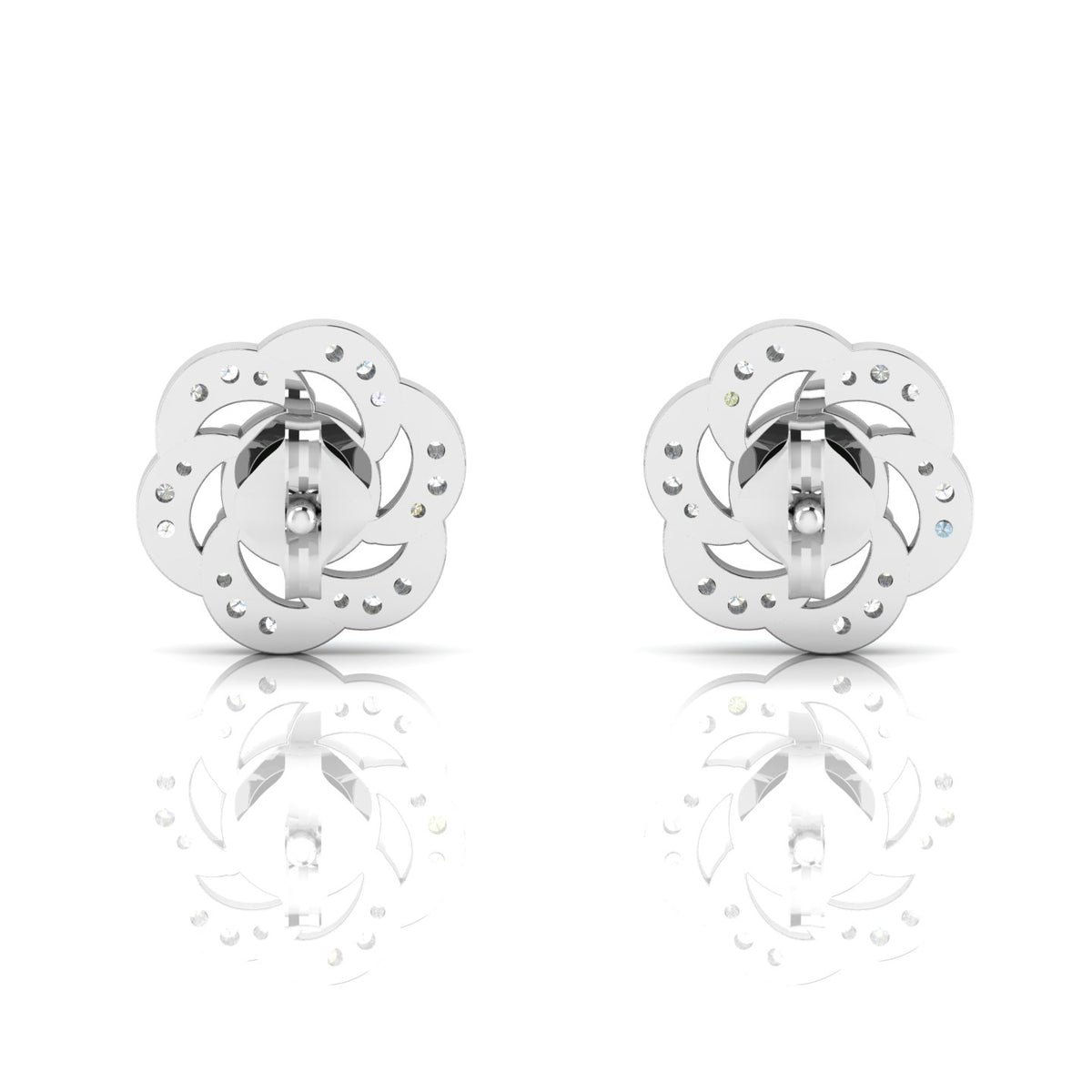 Sterling Silver Round Opal & Diamond Floral Studs Earrings