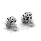 Sterling Silver Round Opal & Diamond Floral Studs Earrings