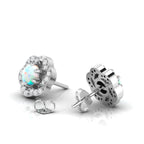 Sterling Silver Round Opal & Diamond Floral Studs Earrings