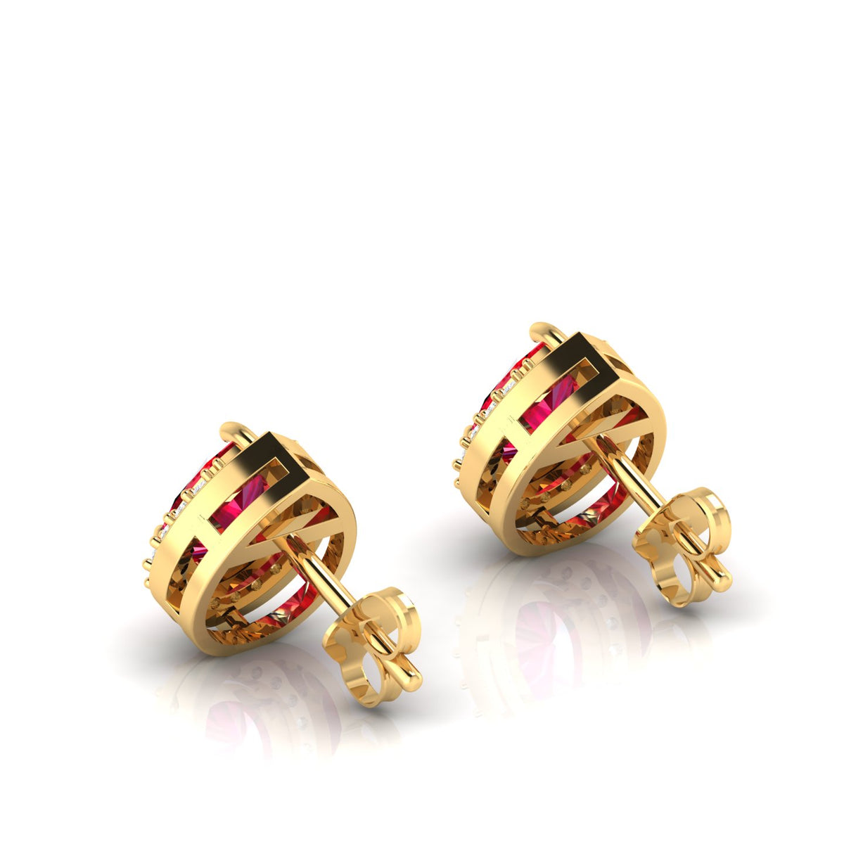 Gold Plated Pear-Cut Ruby & Diamond Halo Stud Earrings