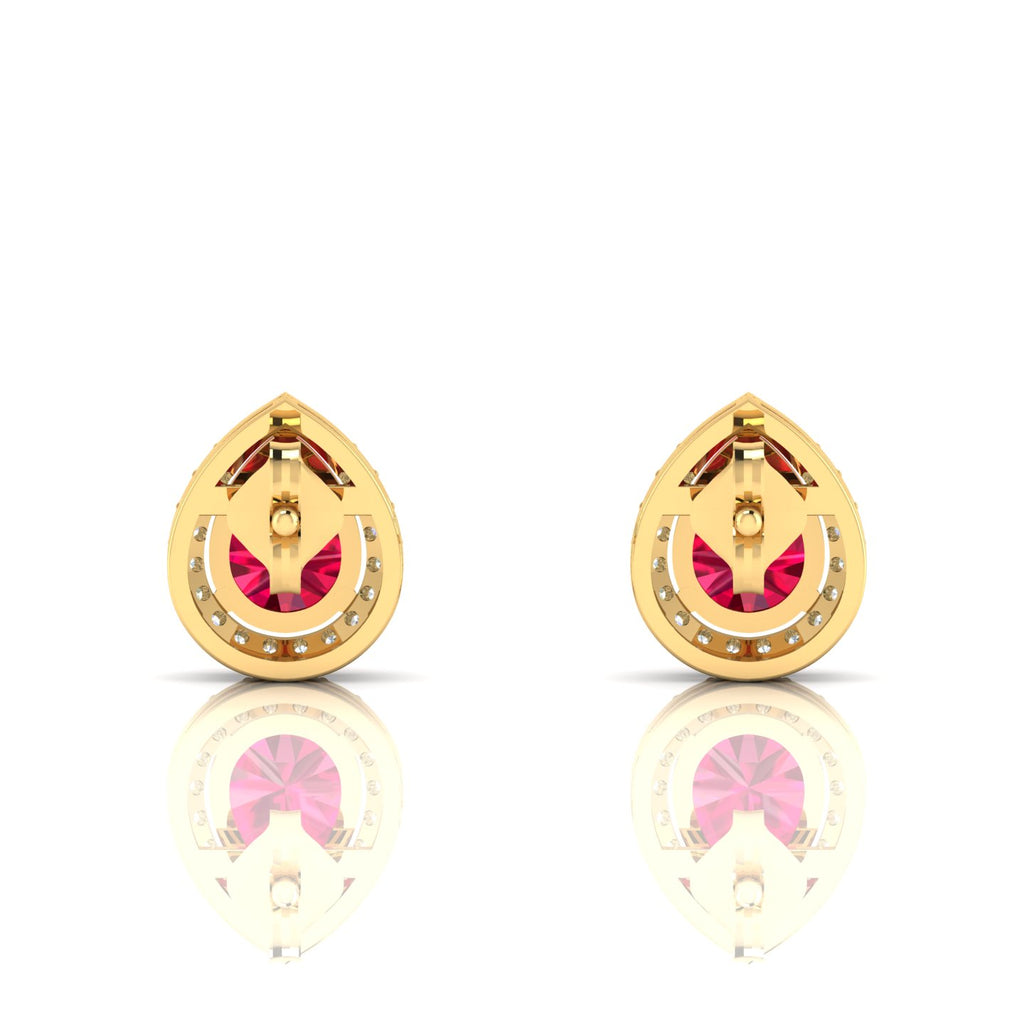 Gold Plated Pear-Cut Ruby & Diamond Halo Stud Earrings