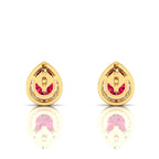 Gold Plated Pear-Cut Ruby & Diamond Halo Stud Earrings
