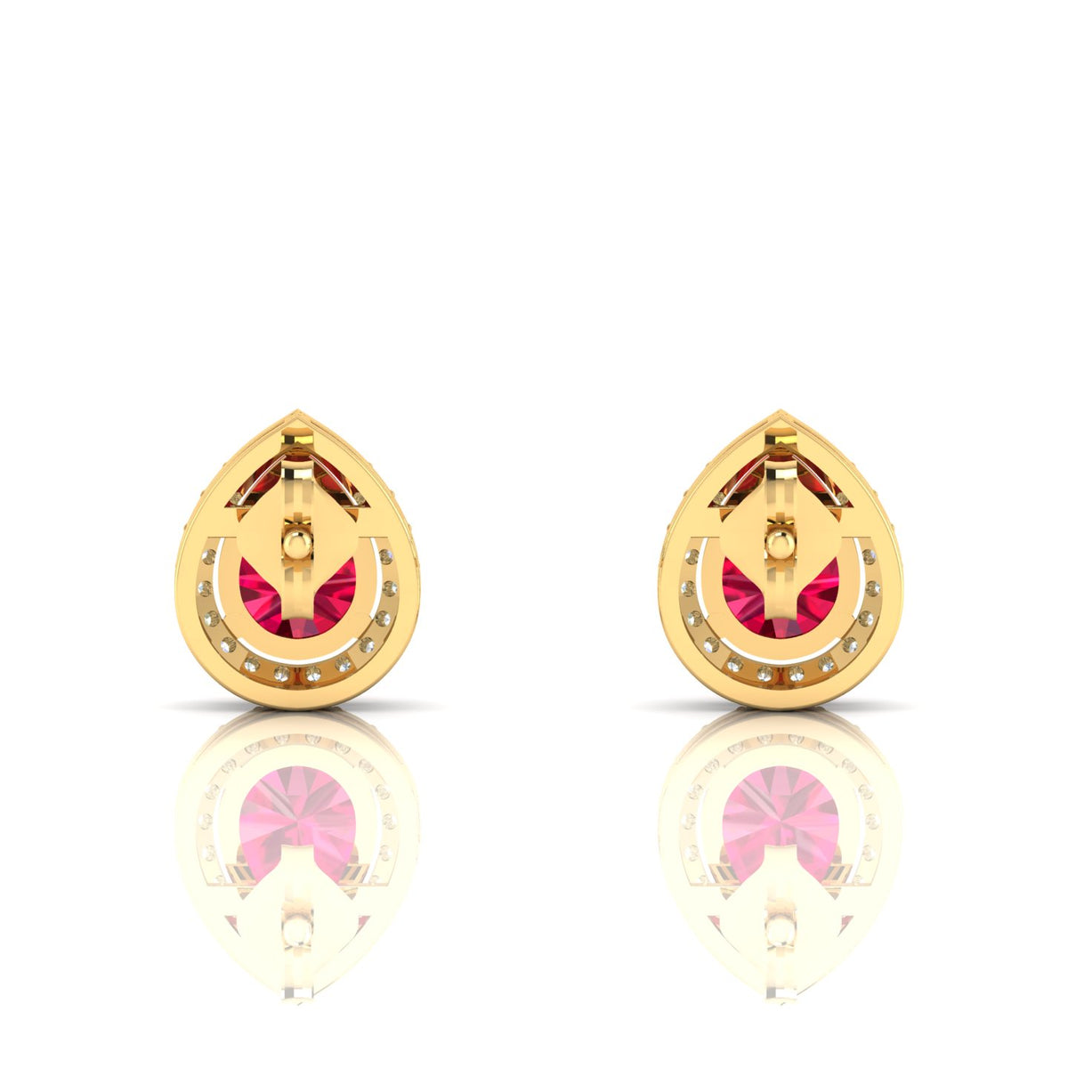 Gold Plated Pear-Cut Ruby & Diamond Halo Stud Earrings