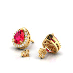 Gold Plated Pear-Cut Ruby & Diamond Halo Stud Earrings