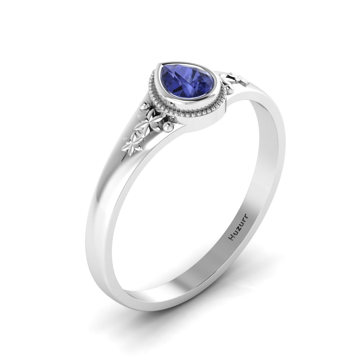 Tear Drop Style Tanzanite Flower 925 Silver Solitaire Ring