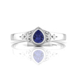 Tear Drop Style Tanzanite Flower 925 Silver Solitaire Ring