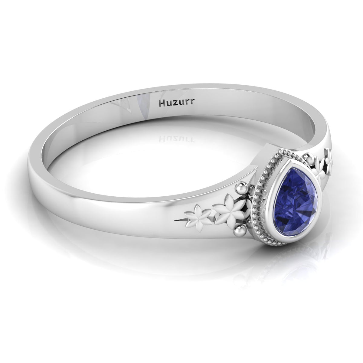 Tear Drop Style Tanzanite Flower 925 Silver Solitaire Ring