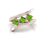 Princess-Cut Peridot Rose Gold Plated Three Stone Ring