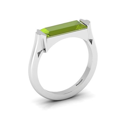 Baguette-Cut Peridot Silver Bar Ring