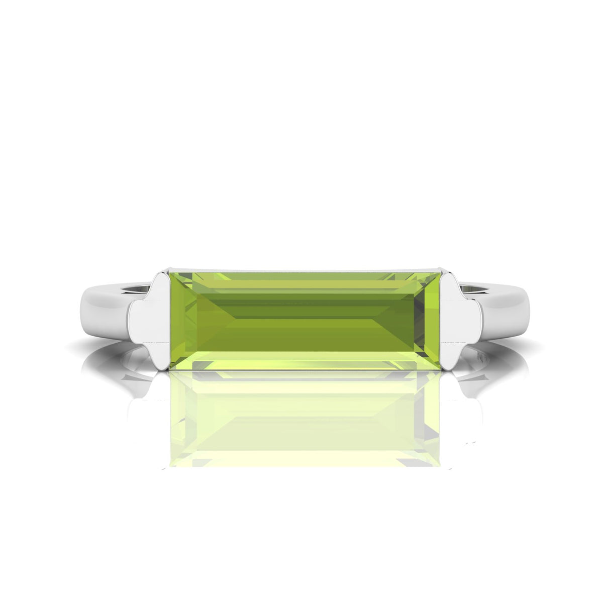 Baguette-Cut Peridot Silver Bar Ring