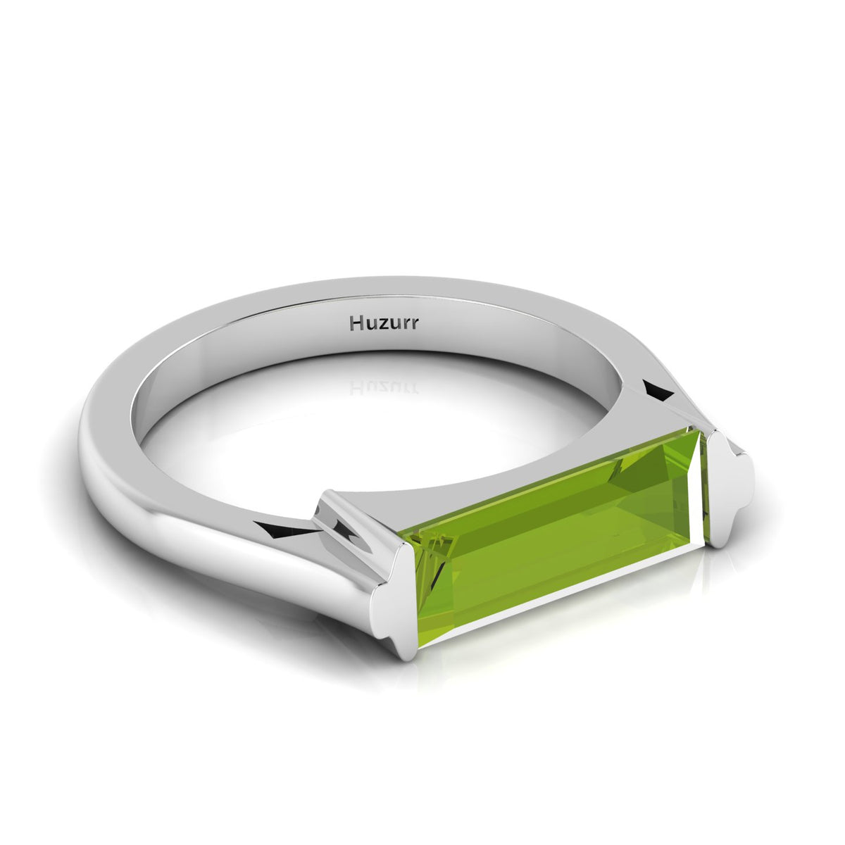 Baguette-Cut Peridot Silver Bar Ring
