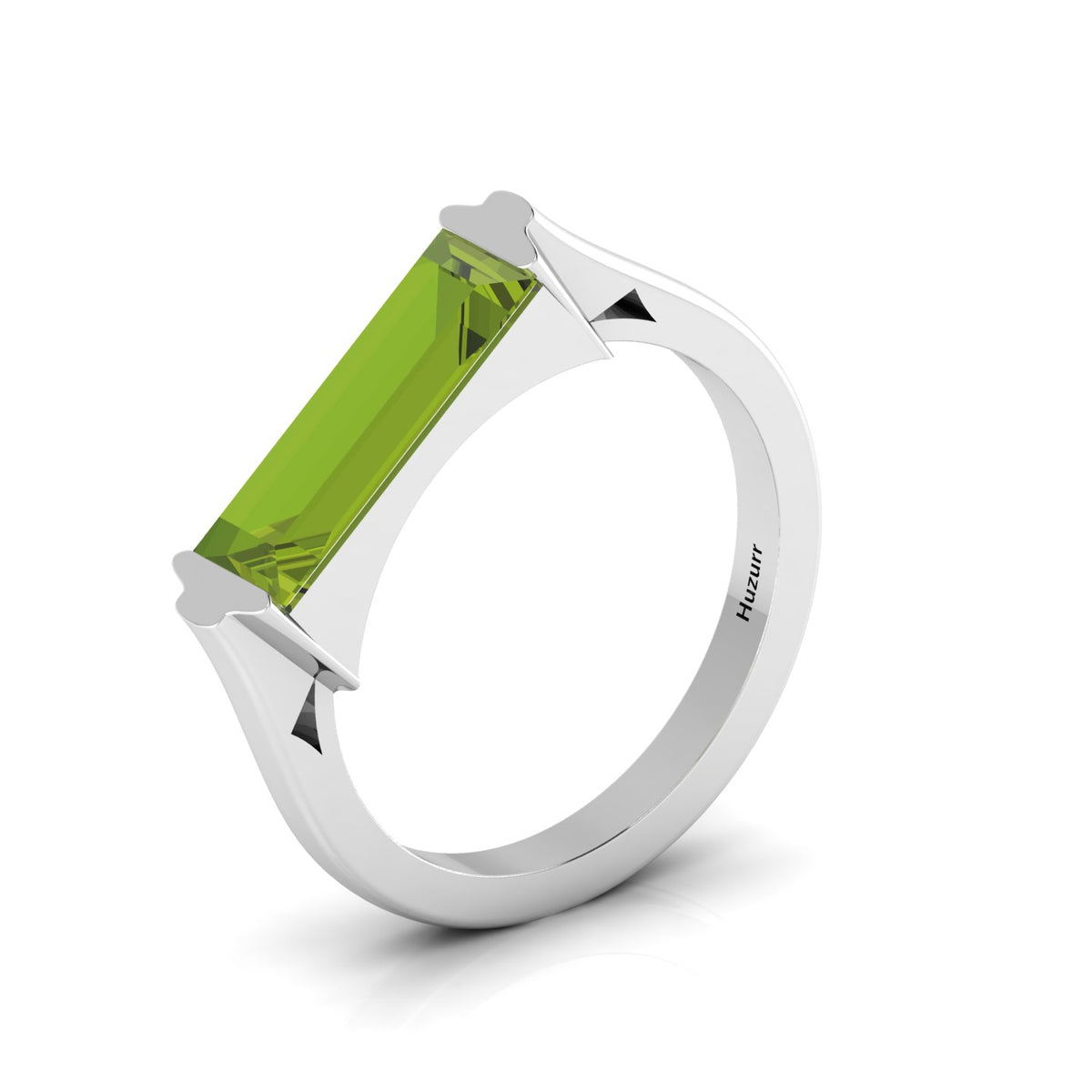 Baguette-Cut Peridot Silver Bar Ring