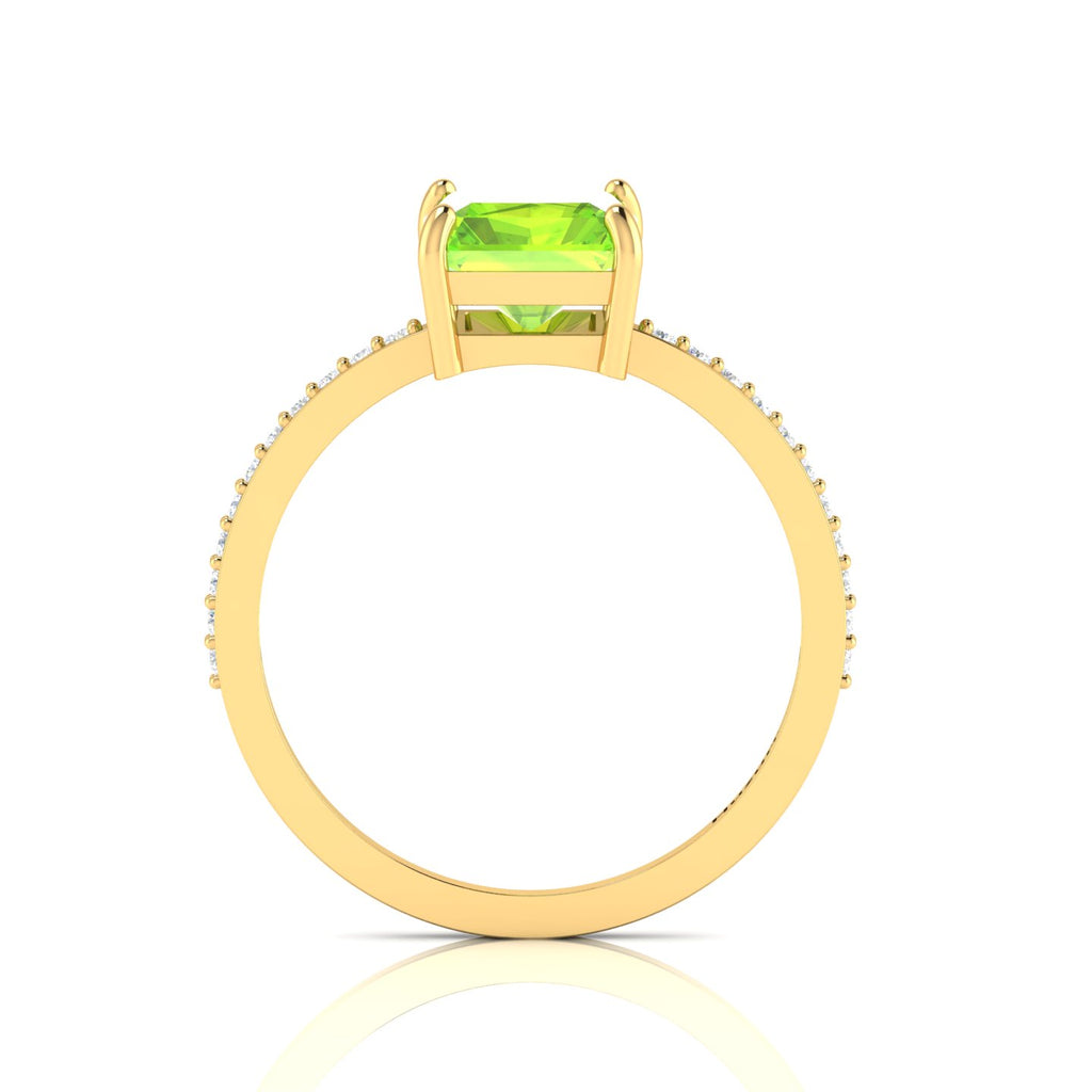 Radiant-Cut Peridot And Diamond Gold Plated Solitaire Ring