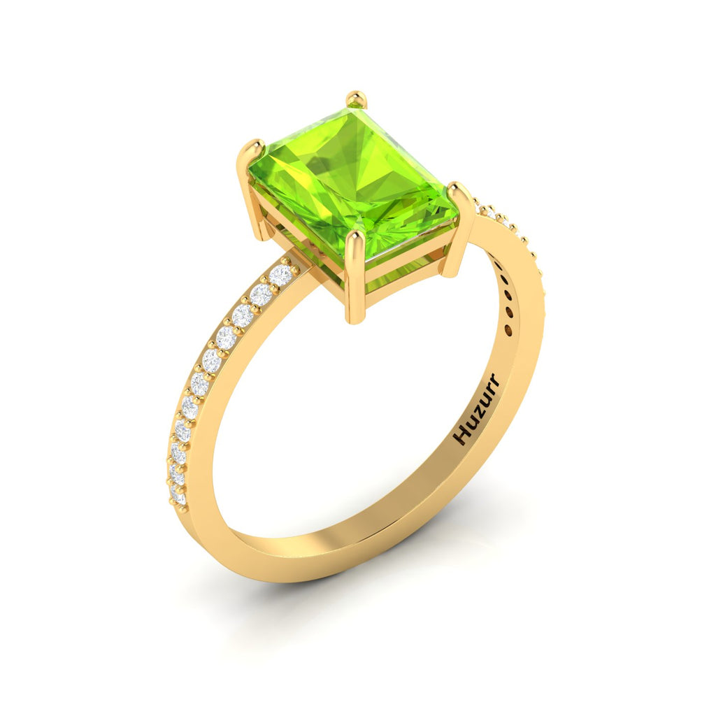 Radiant-Cut Peridot And Diamond Gold Plated Solitaire Ring