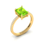 Radiant-Cut Peridot And Diamond Gold Plated Solitaire Ring