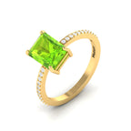 Radiant-Cut Peridot And Diamond Gold Plated Solitaire Ring