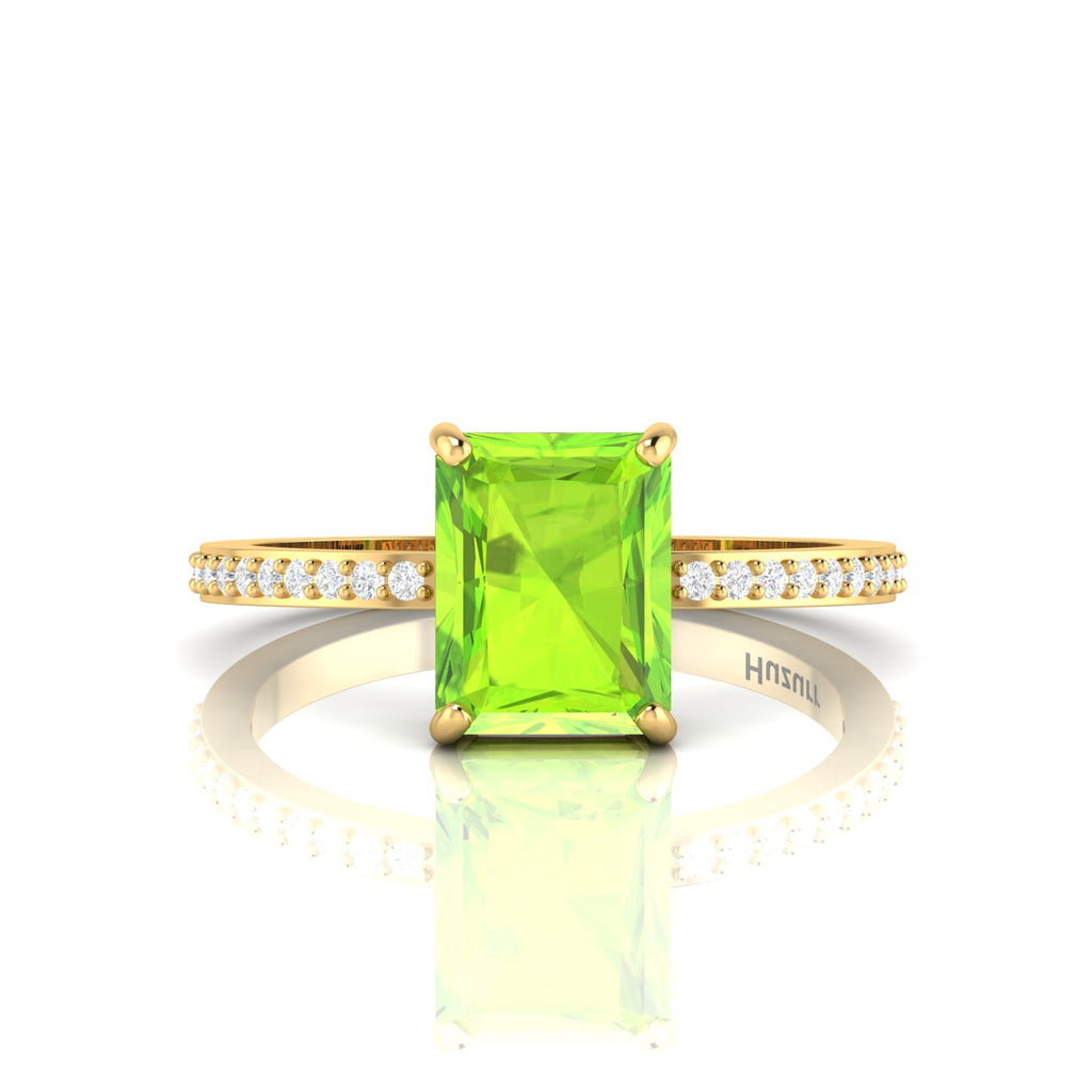 Radiant-Cut Peridot And Diamond Gold Plated Solitaire Ring