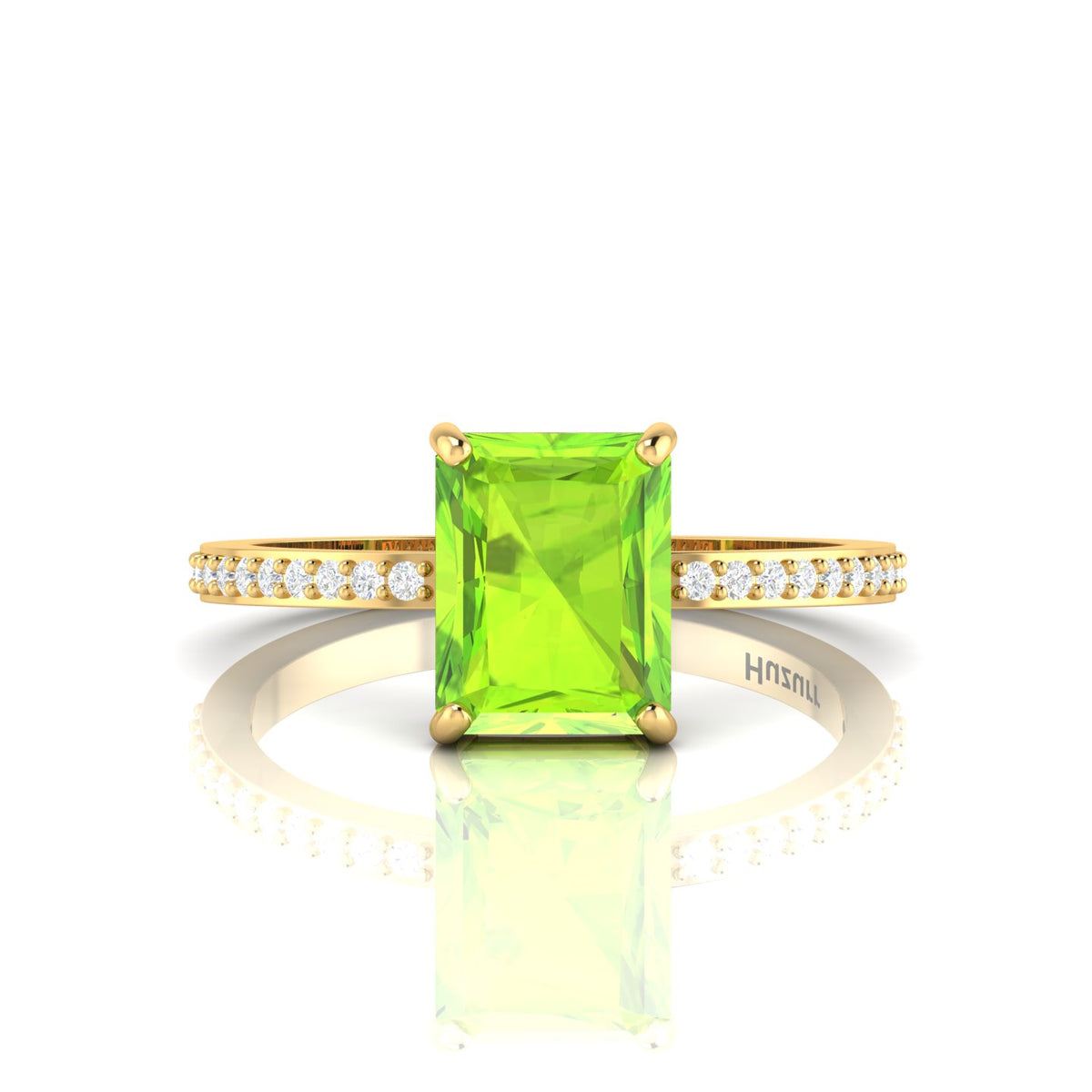 Radiant-Cut Peridot And Diamond Gold Plated Solitaire Ring