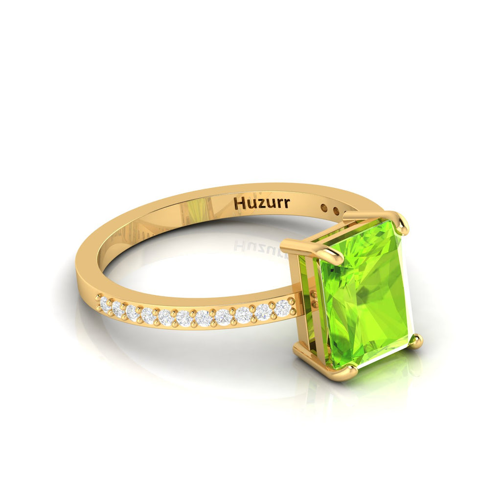 Radiant-Cut Peridot And Diamond Gold Plated Solitaire Ring