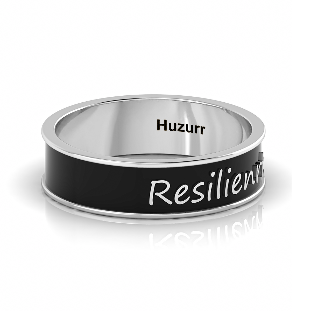 Personalized Black Enamel Band Silver Resilienrt Ring