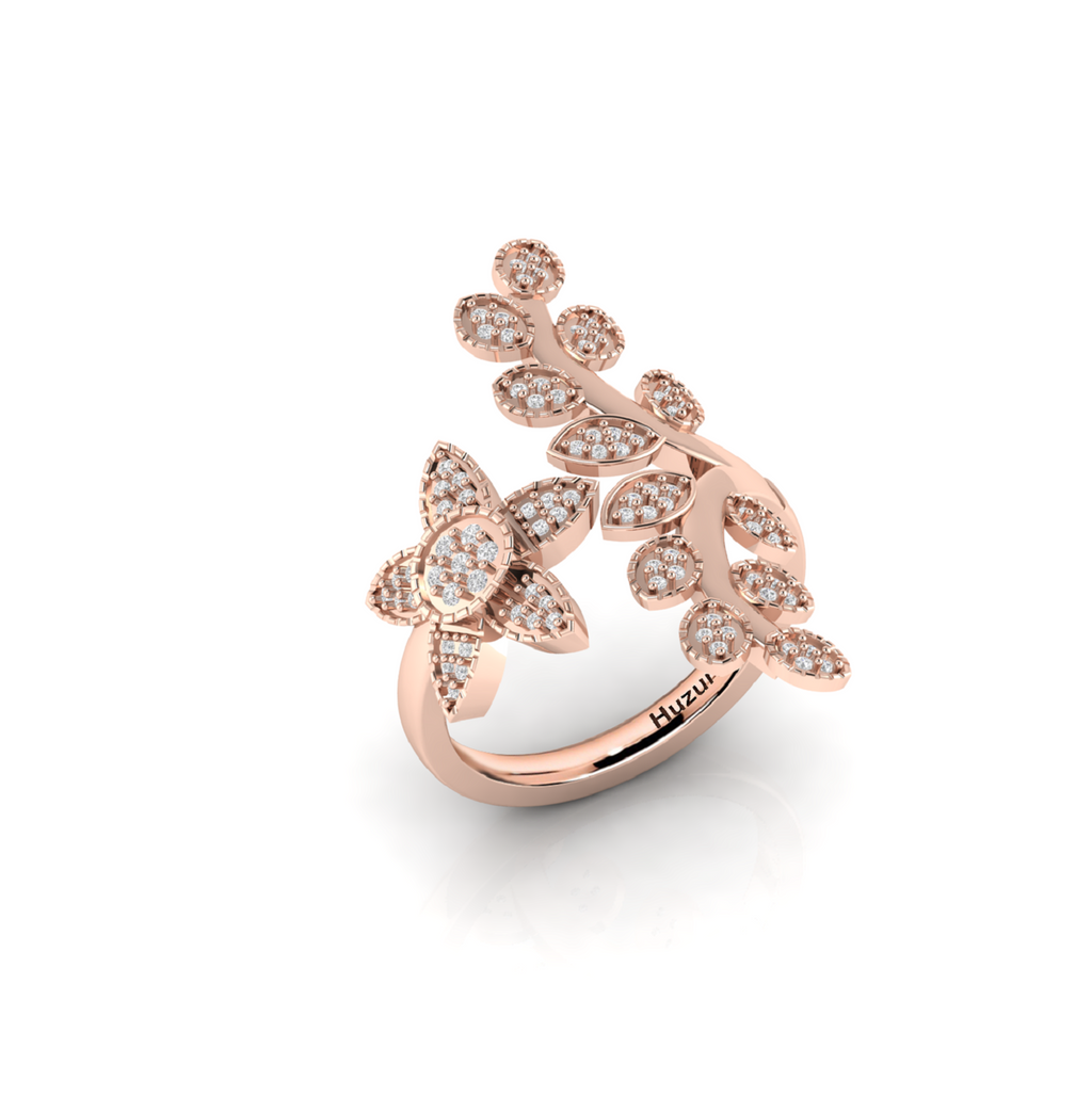 Rose Gold Plated Celestial Star Leaf Promise Diamond Ring