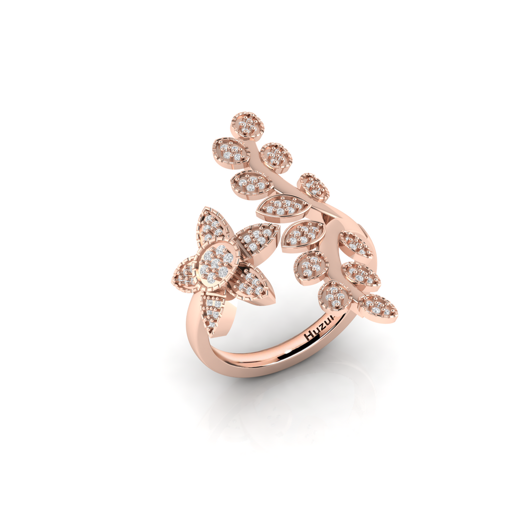 Rose Gold Plated Celestial Star Leaf Promise Diamond Ring