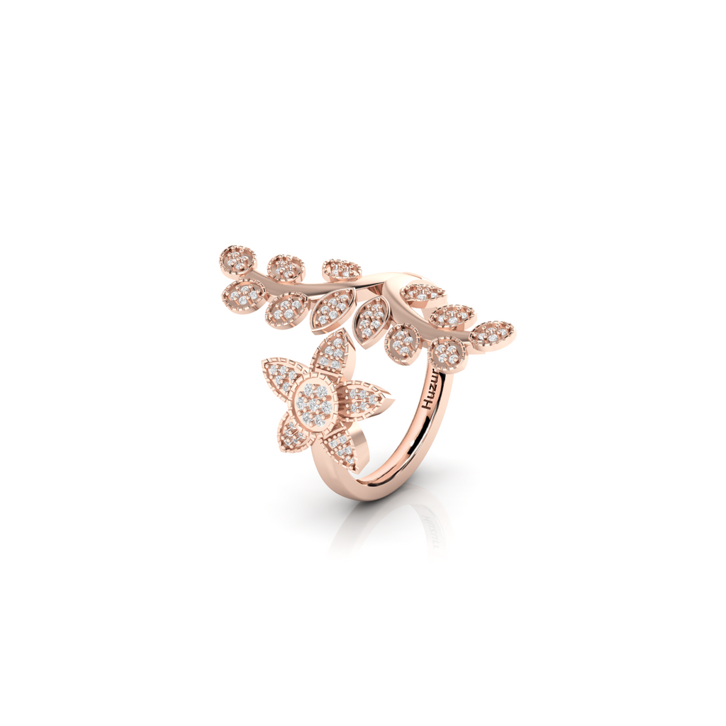 Rose Gold Plated Celestial Star Leaf Promise Diamond Ring