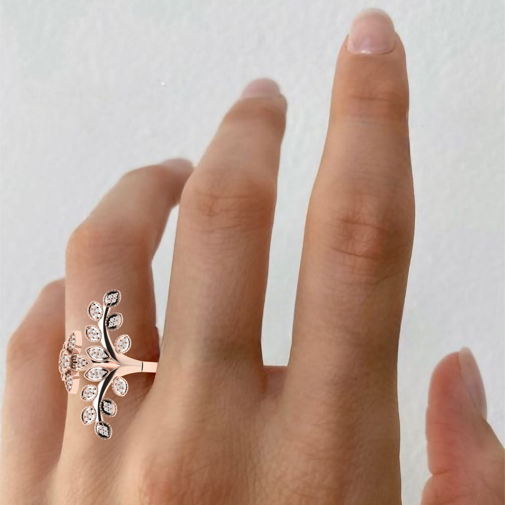 Rose Gold Plated Celestial Star Leaf Promise Diamond Ring