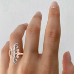 Rose Gold Plated Celestial Star Leaf Promise Diamond Ring