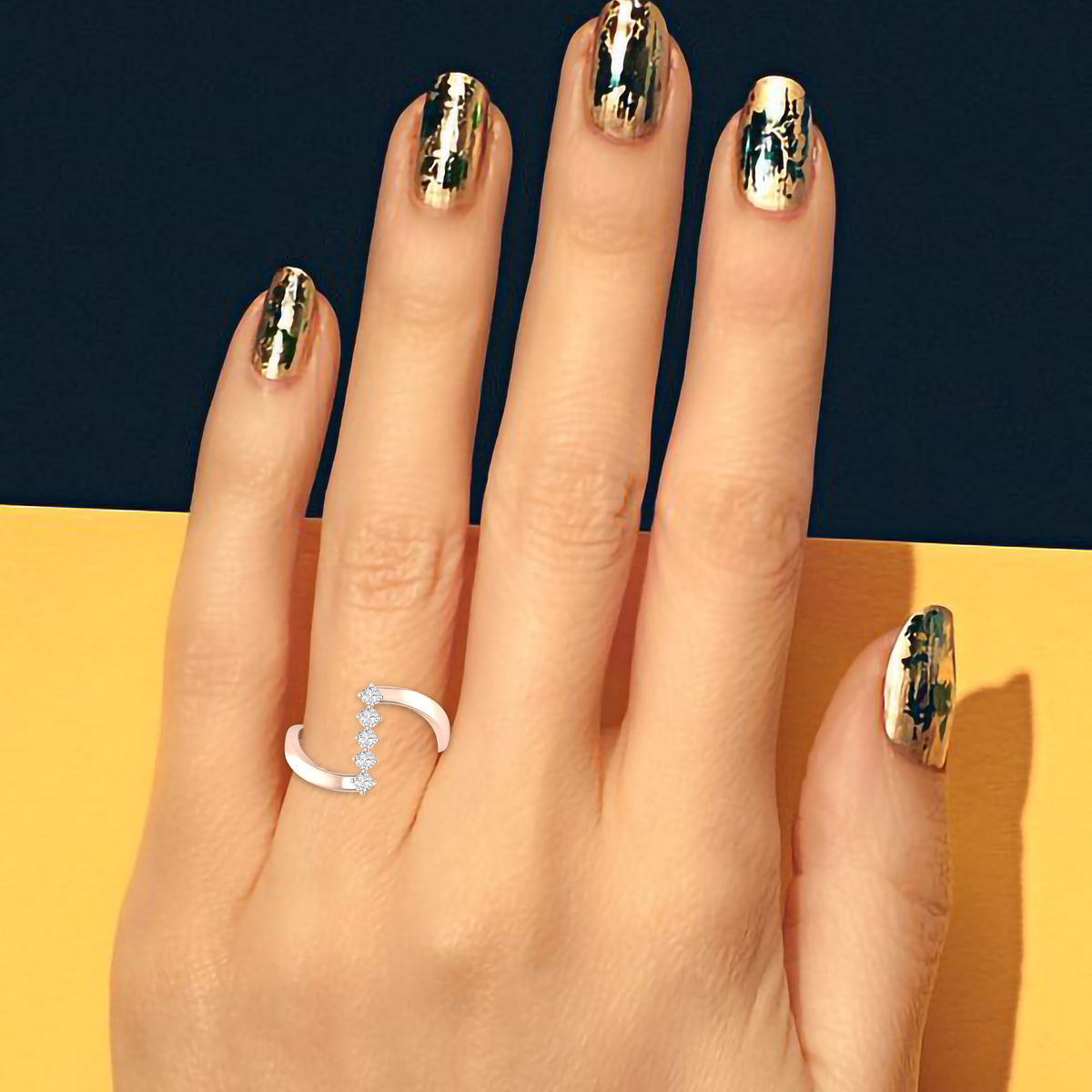 Rose Gold Plated Five Diamond Ring For Her