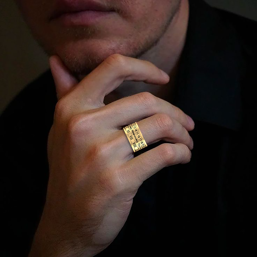 Personality Rotation Date Gold Plated Spinner Rings