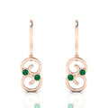Rose Gold Plated Wire Hook Drop Round Emerald Earrings