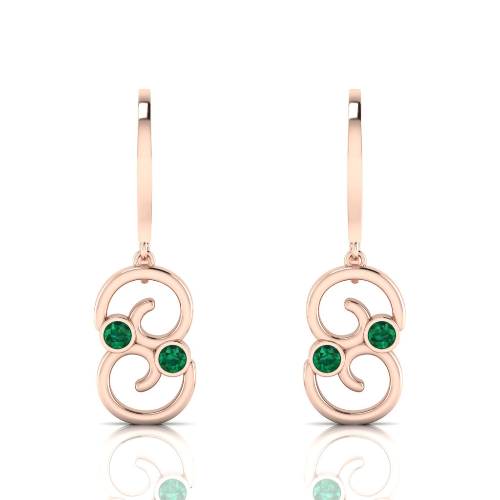 Rose Gold Plated Wire Hook Drop Round Emerald Earrings