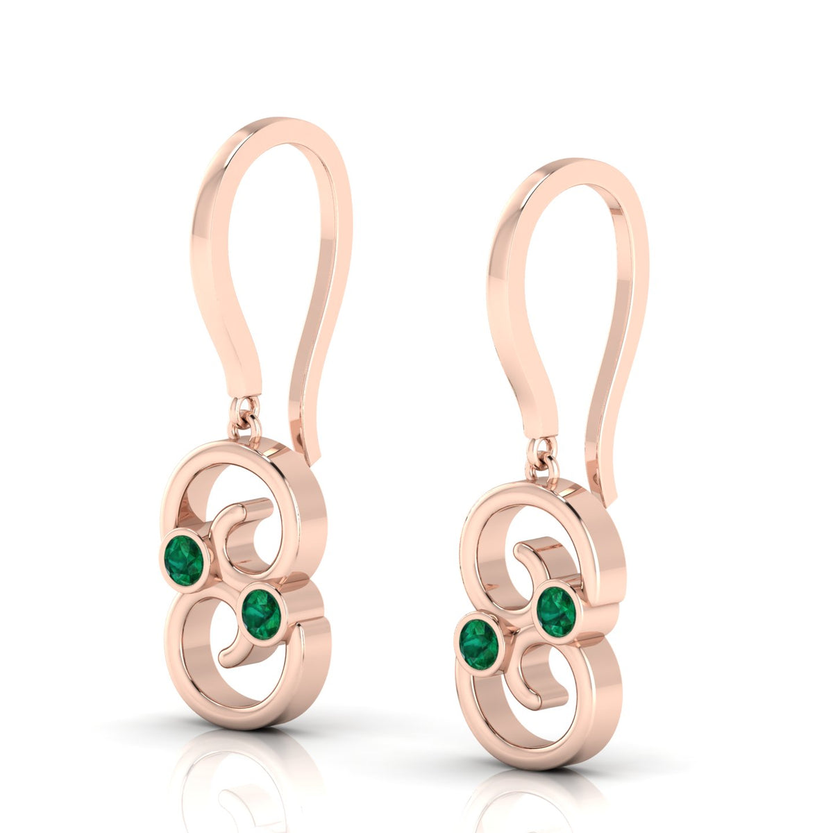 Rose Gold Plated Wire Hook Drop Round Emerald Earrings