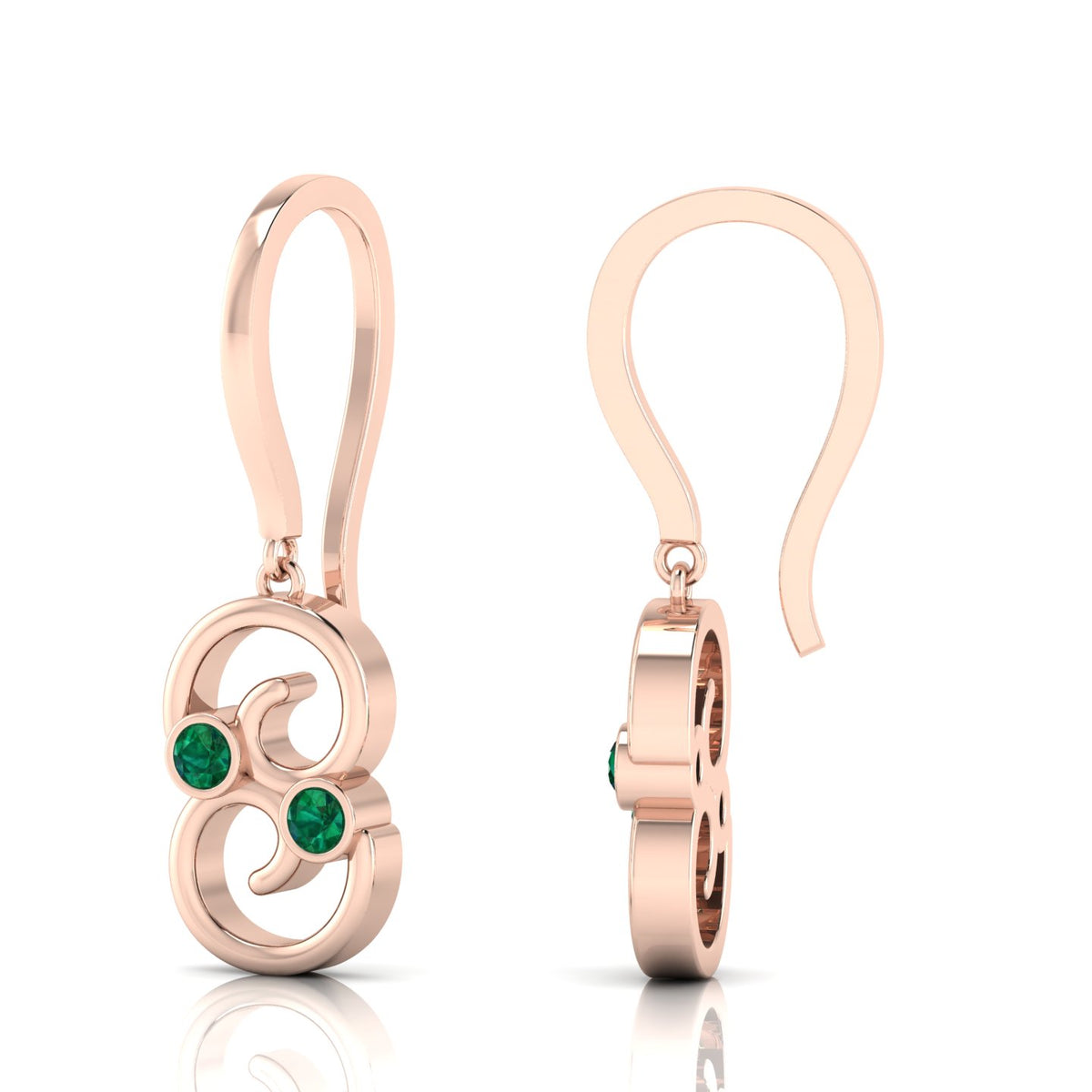 Rose Gold Plated Wire Hook Drop Round Emerald Earrings