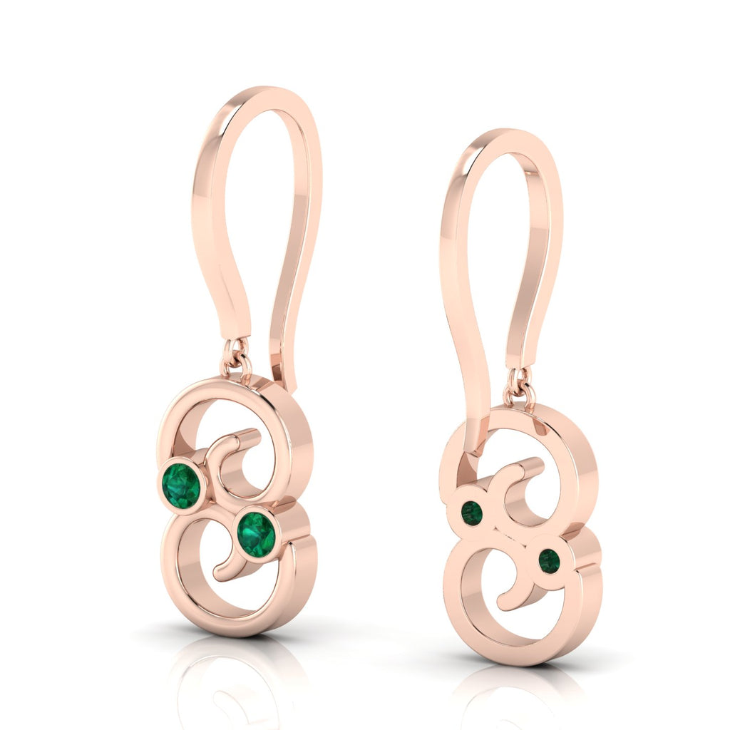 Rose Gold Plated Wire Hook Drop Round Emerald Earrings