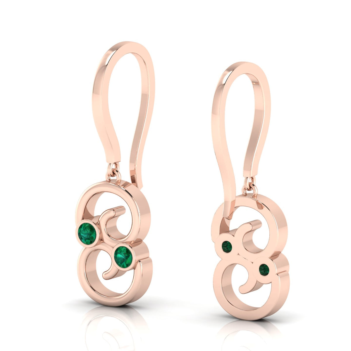 Rose Gold Plated Wire Hook Drop Round Emerald Earrings