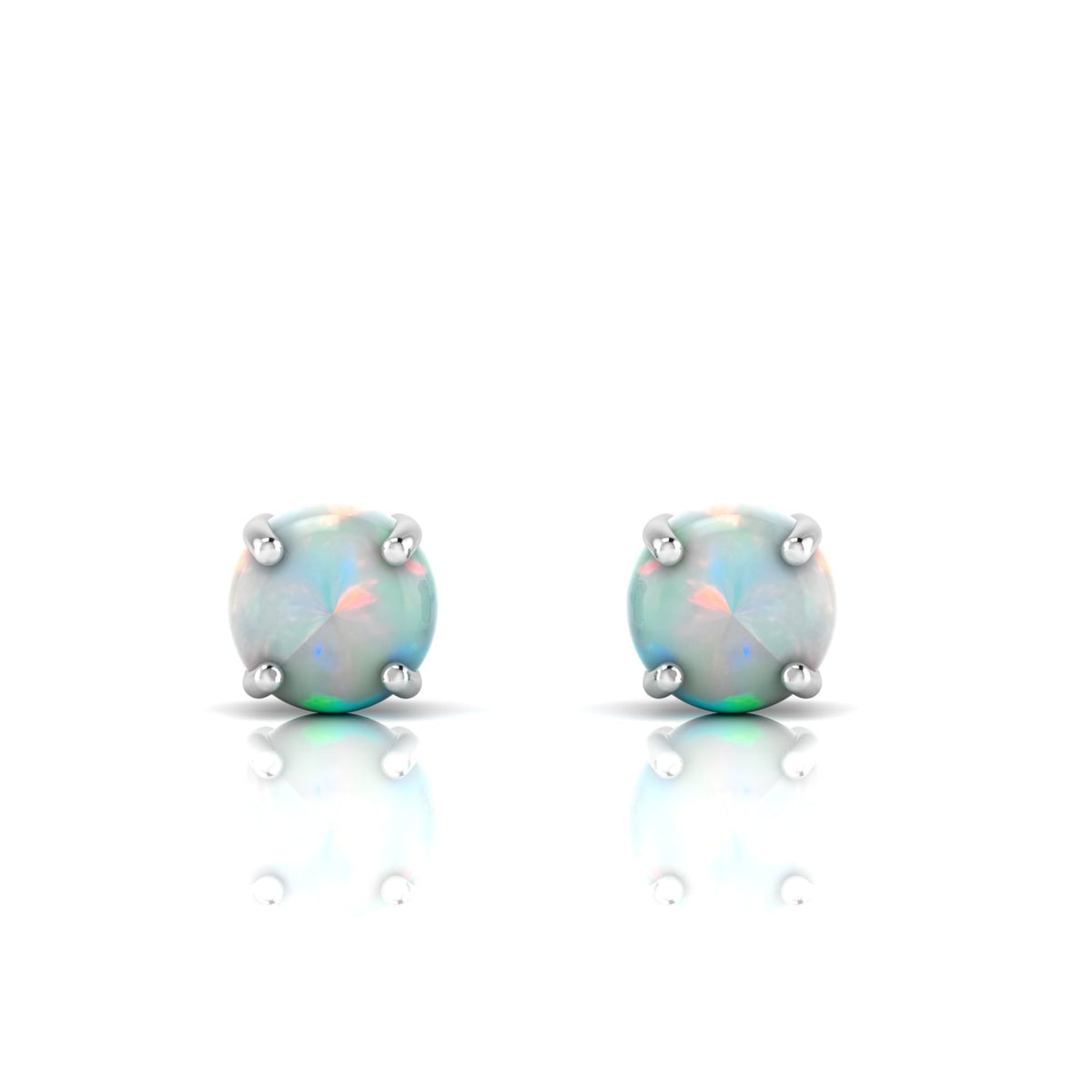 Round Opal Stud Sterling Silver Earrings