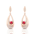Rose Gold Plated Round Dangle Drop Ruby Earrings
