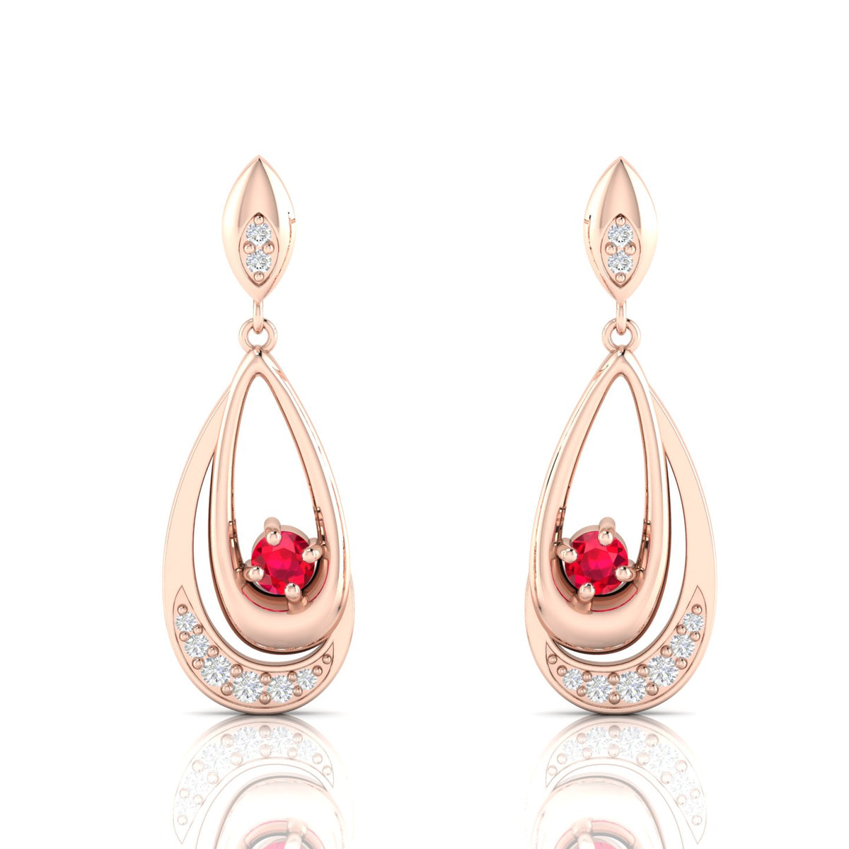 Rose Gold Plated Round Dangle Drop Ruby Earrings