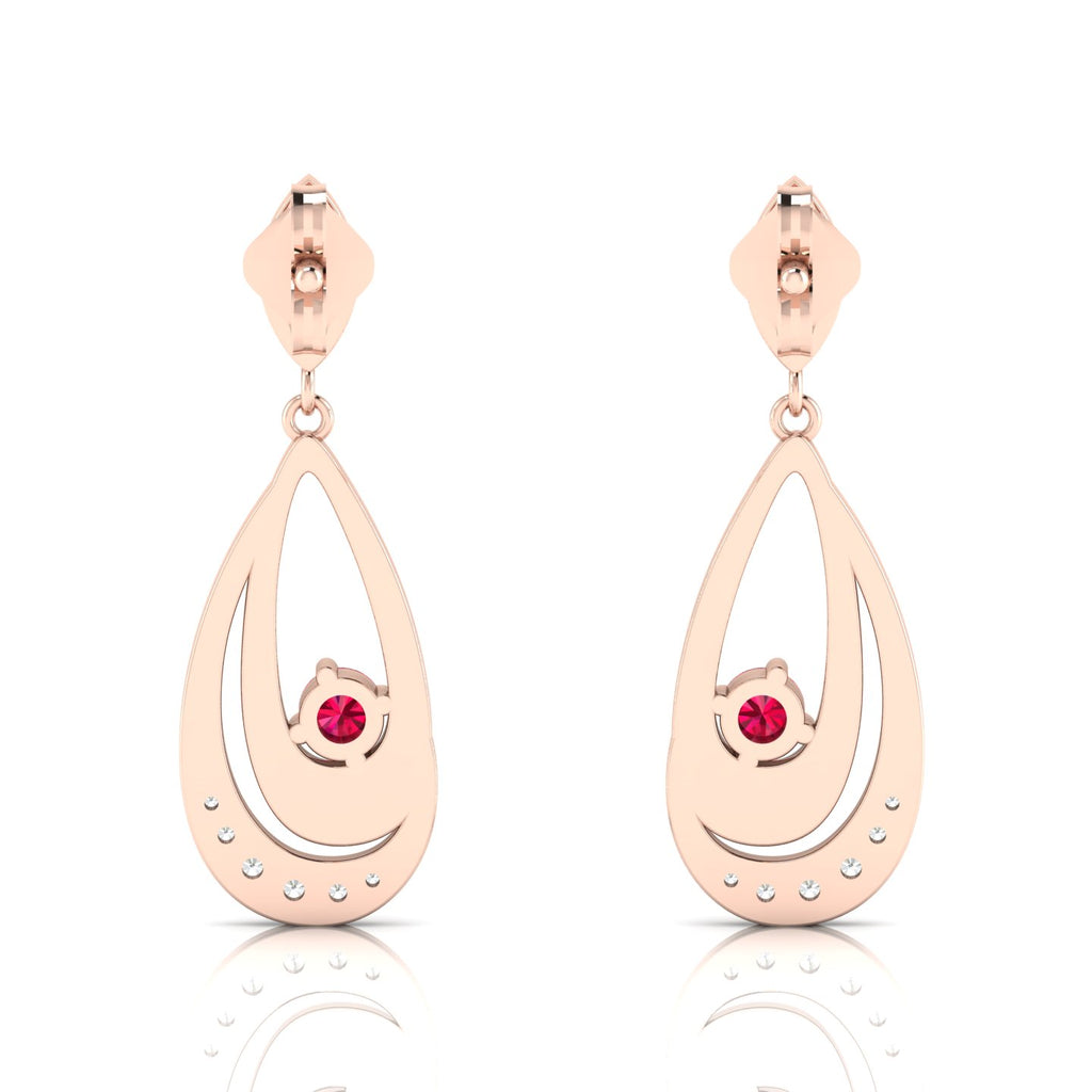Rose Gold Plated Round Dangle Drop Ruby Earrings