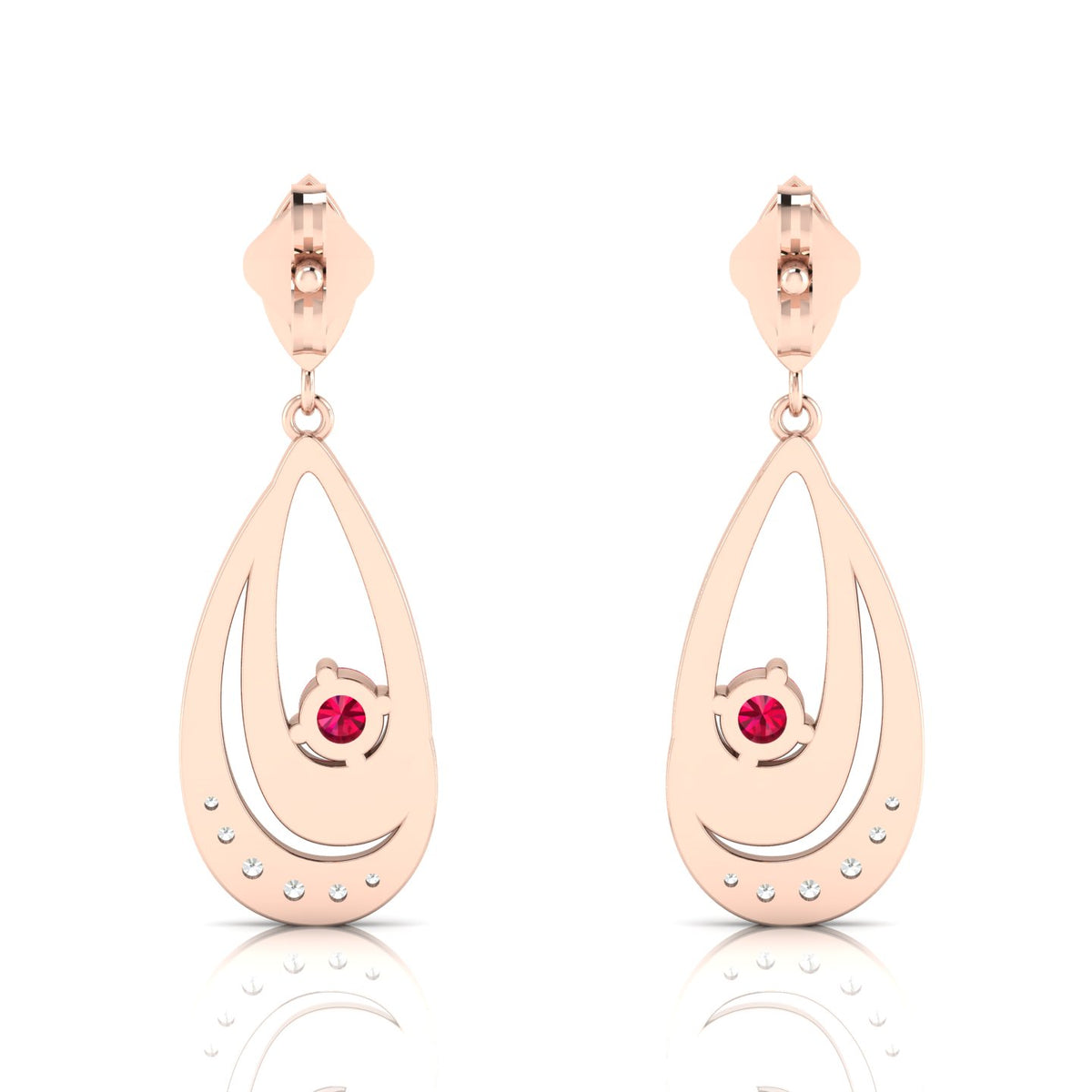 Rose Gold Plated Round Dangle Drop Ruby Earrings