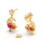 Star Cat On Moon Ruby & Diamond Gold Plated Drop Earrings