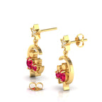 Star Cat On Moon Ruby & Diamond Gold Plated Drop Earrings