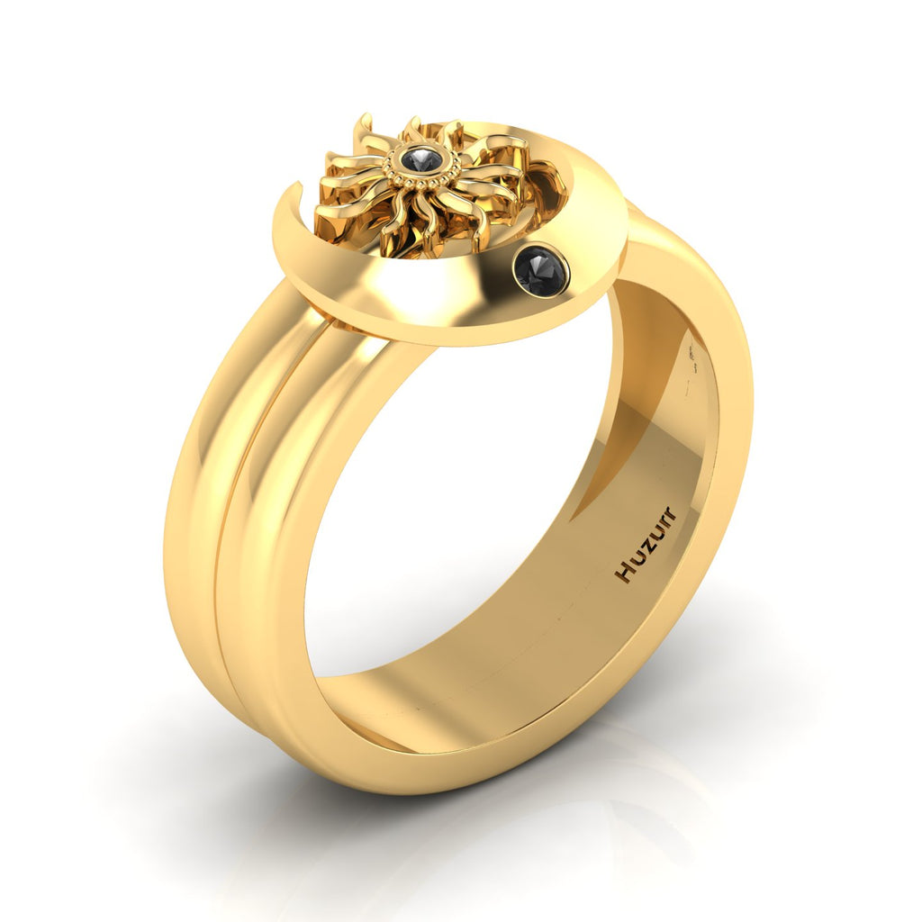 Sun And Moon Band Gold Plated Black Diamond Ring