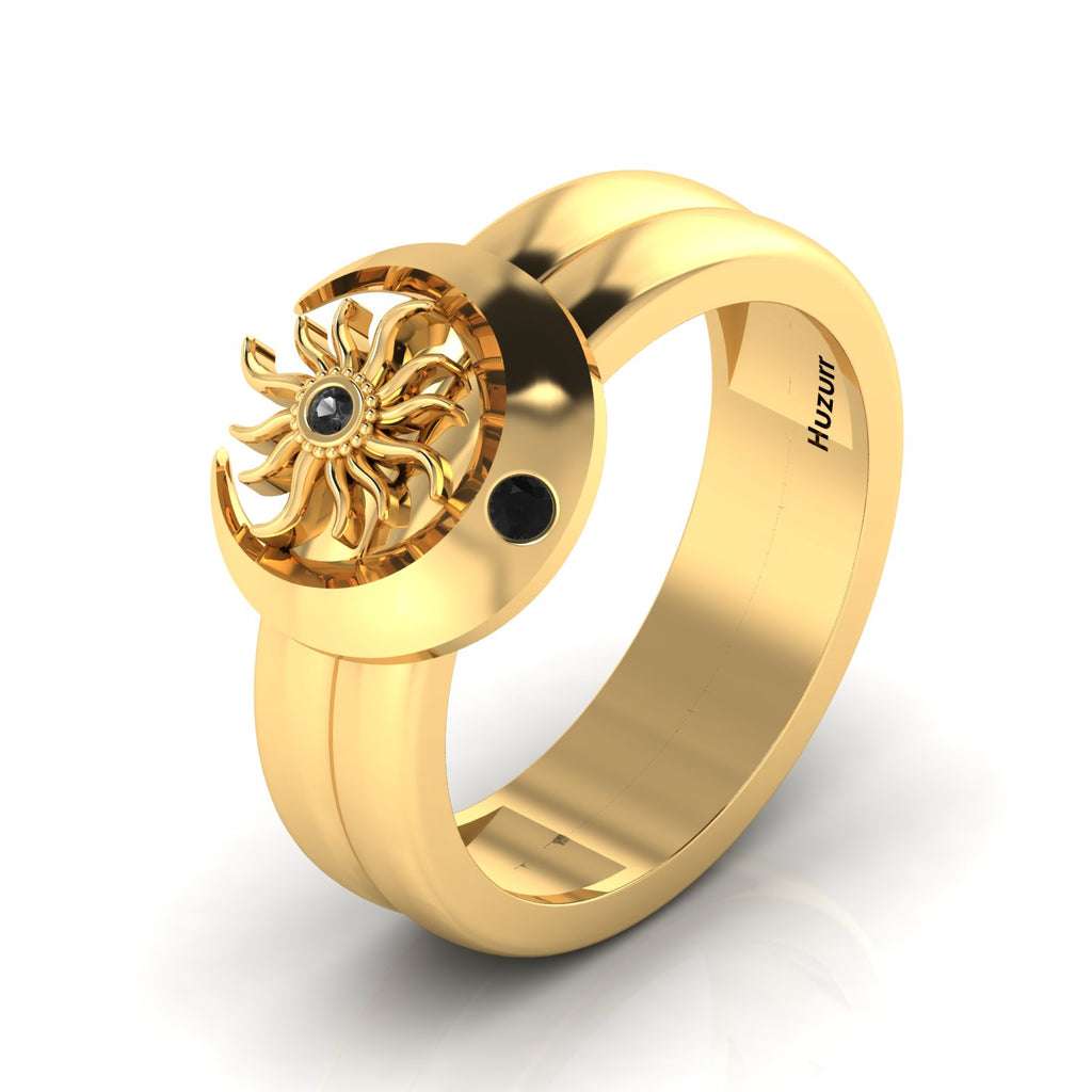 Sun And Moon Band Gold Plated Black Diamond Ring